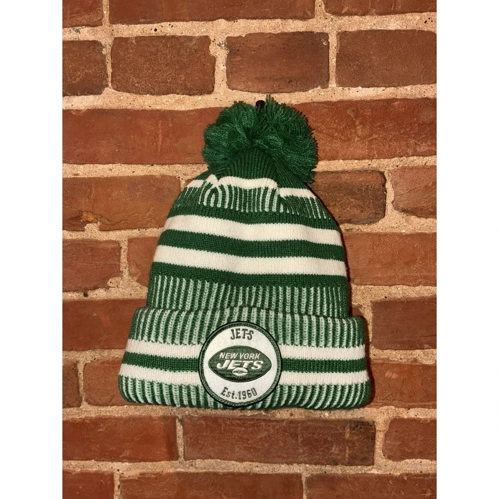 NY Jets Green‎ White Pom Beanie Knit Cuffed Hat Adult